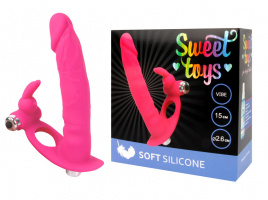 Вибратор с клиторальным стимулятором SWEET TOYS, L 15 см Ø 2,6 см, силикон, красный