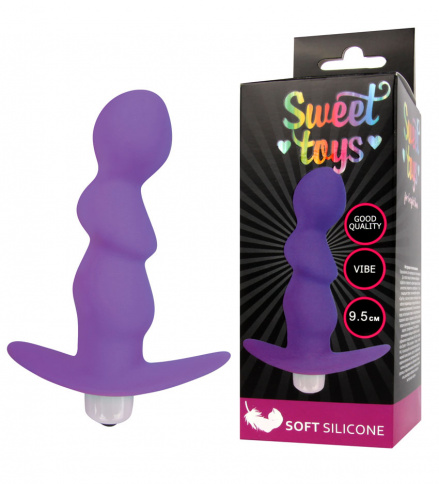 Анальная вибровтулка SWEET TOYS, L 9,5 см Ø 2,7 см, силикон, фиолетовая фото 1