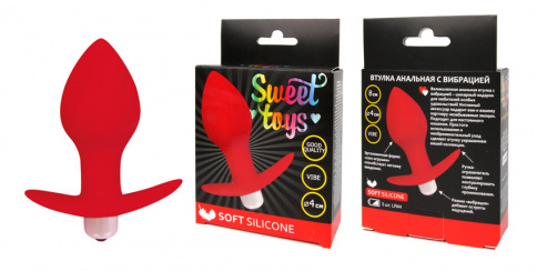 Анальная вибровтулка SWEET TOYS, L 8 см Ø 4 см, силикон, красная фото 1