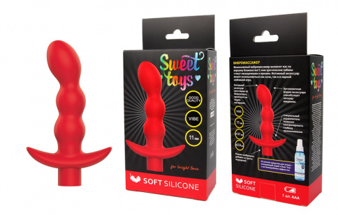 Анальная вибровтулка SWEET TOYS, L 11 см Ø 2,9x3,1 см, силикон, красная фото 1