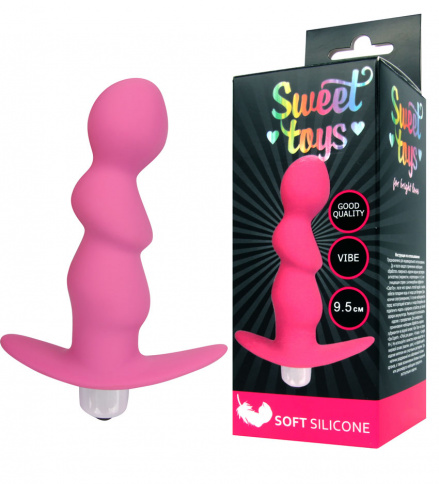Анальная вибровтулка SWEET TOYS, L 9,5 см Ø 2,7 см, розовая фото 1