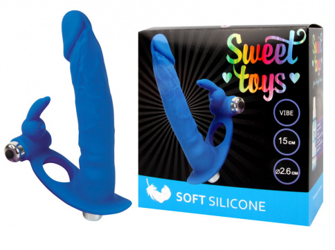 Вибратор с клиторальным стимулятором SWEET TOYS, L 15 см Ø 2,6 см, силикон, синий фото 1