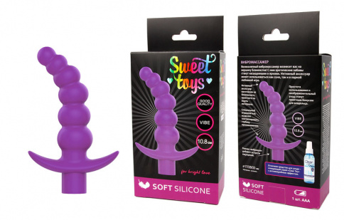 Анальная вибровтулка SWEET TOYS, L 10,8 см Ø 1,7x2,8x3,3 см, силикон, фиолетовая фото 1